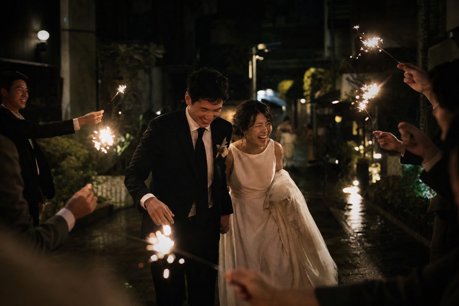 AI 生成的夜间婚礼纪实测试图片